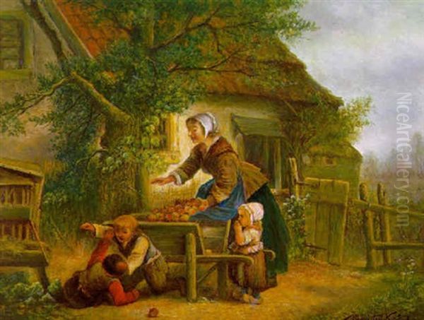 Mutter Mit Spielenden Kindern Bei Der Apfelernte Oil Painting by Mari ten Kate