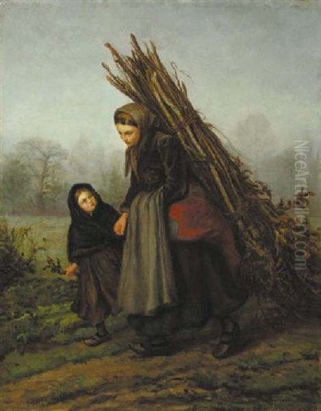 Sprokkelaars: A Mother And Child Returning Home Oil Painting by Mari ten Kate