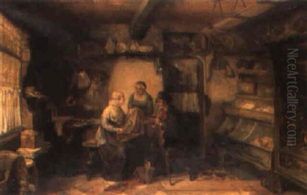 Figures In An Interior Oil Painting by Mari ten Kate