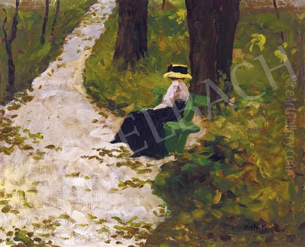 On The Green Bench Oil Painting by Kalman Kato