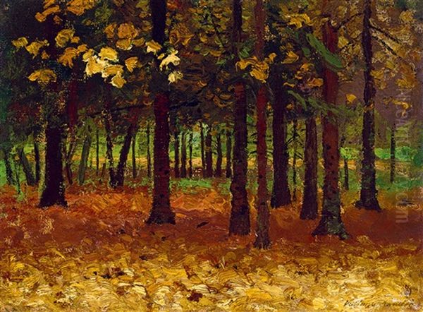 Autumn Forest Oil Painting by Nandor (Ferdinand) Katona