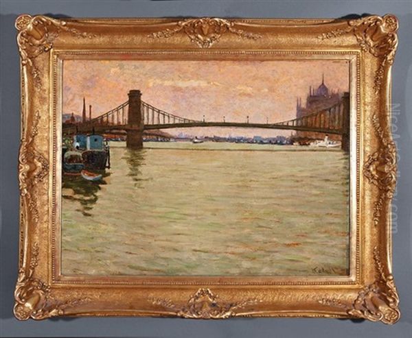 Bridge Over The Danube At Budapest Oil Painting by Nandor (Ferdinand) Katona