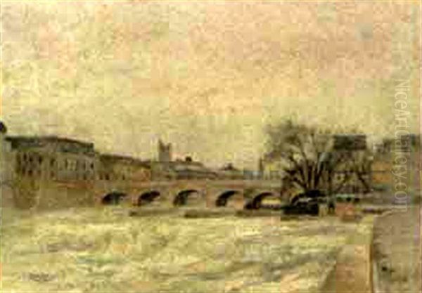 City Bridge Over River Oil Painting by Nandor (Ferdinand) Katona