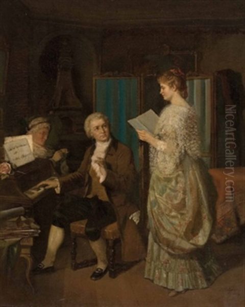 Mozart Und Aloisia Weber Bei Der Musikprobe Oil Painting by Louis Katzenstein