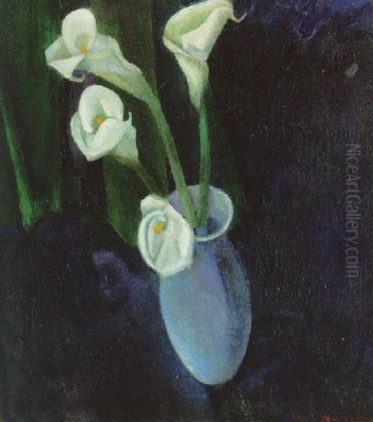 Accas Lilies In A Bleu Vase Oil Painting by Edward Mcknight Kauffer