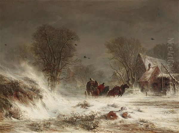 Snowy Scene Oil Painting by Hermann Kauffmann the Elder