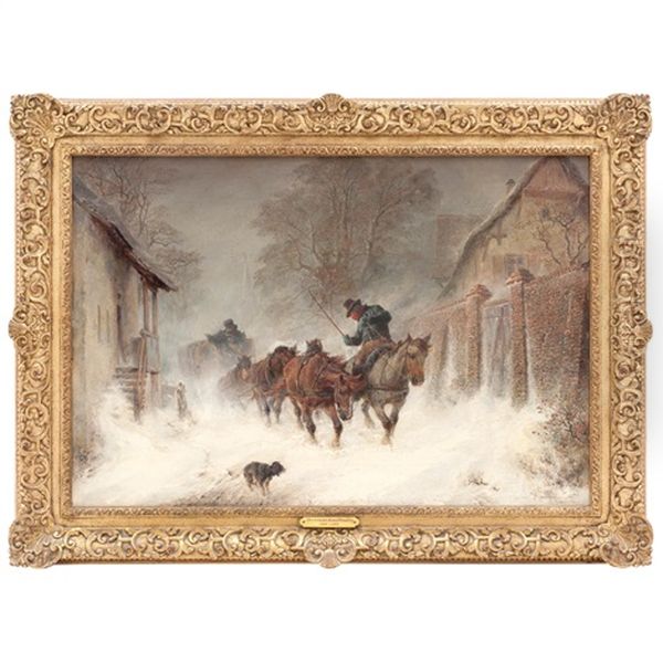 Carruaje En La Tormenta De Nieve Oil Painting by Hermann Kauffmann the Elder