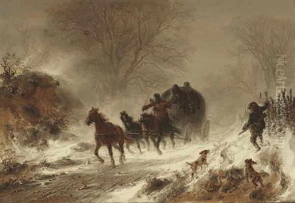 Winterlandschaft Mit Postkutsche Oil Painting by Hermann Kauffmann the Elder