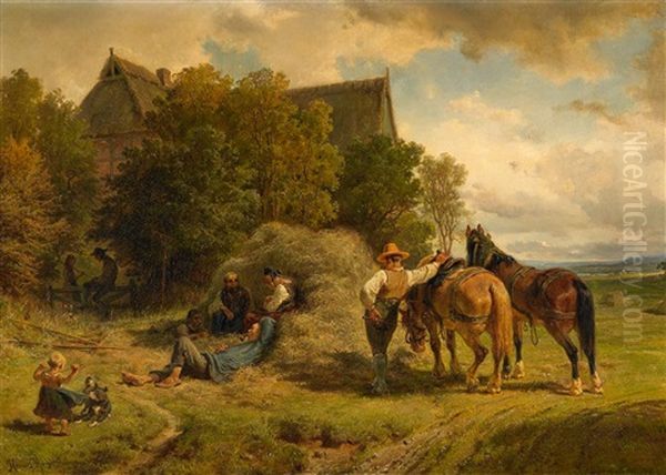 Rast Bei Der Heuernte Oil Painting by Hermann Kauffmann the Elder