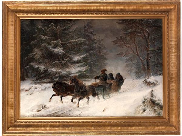 Schlittenfahrt In Einer Waldschneise Oil Painting by Hermann Kauffmann the Elder