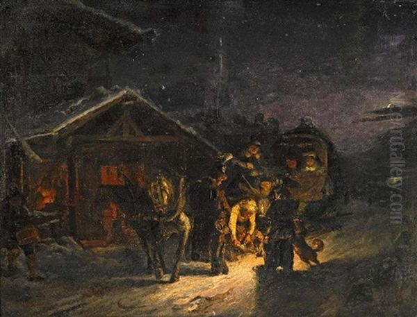 Nachts Beim Hufschmied Oil Painting by Hermann Kauffmann the Elder