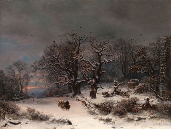 In A Winterly Forest Oil Painting by Hermann Kauffmann the Elder