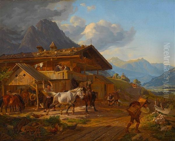 Hufschmiede In Gebirgslandschaft Oil Painting by Hermann Kauffmann the Elder