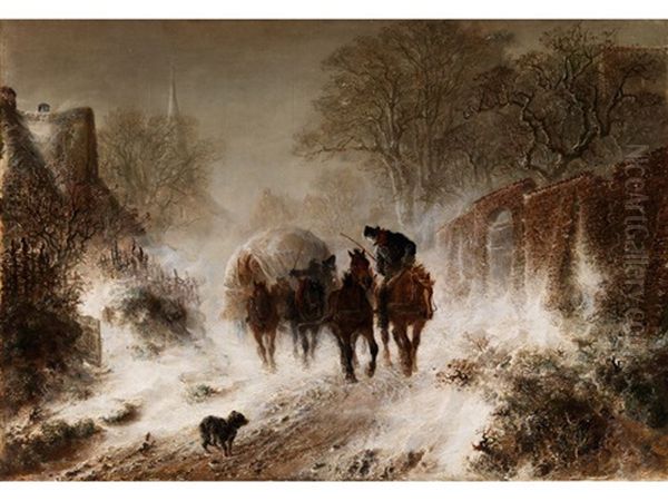 Planwagen Im Schneetreiben Oil Painting by Hermann Kauffmann the Elder