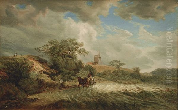 Cart In Front Of A Windmill Oil Painting by Hermann Kauffmann the Elder