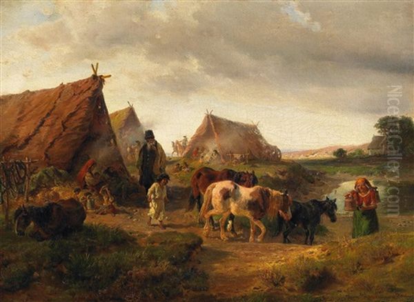 Lager In Der Puszta Oil Painting by Hermann Kauffmann the Elder