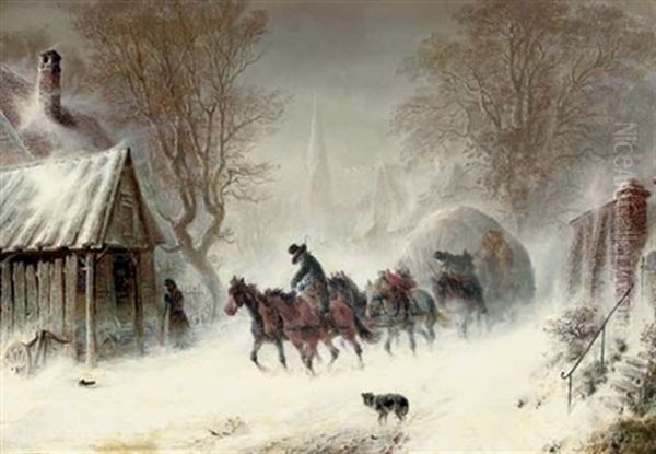 Enduring The Snowstorm Oil Painting by Hermann Kauffmann the Elder