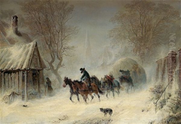 Postkutsche Im Schneesturm Oil Painting by Hermann Kauffmann the Elder