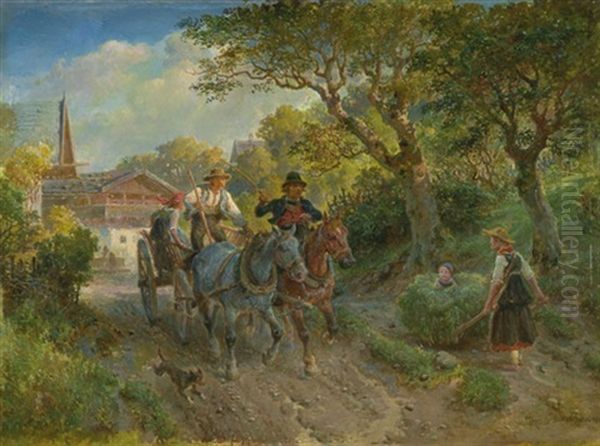 Im Galopp Zur Feldarbeit Oil Painting by Hermann Kauffmann the Elder