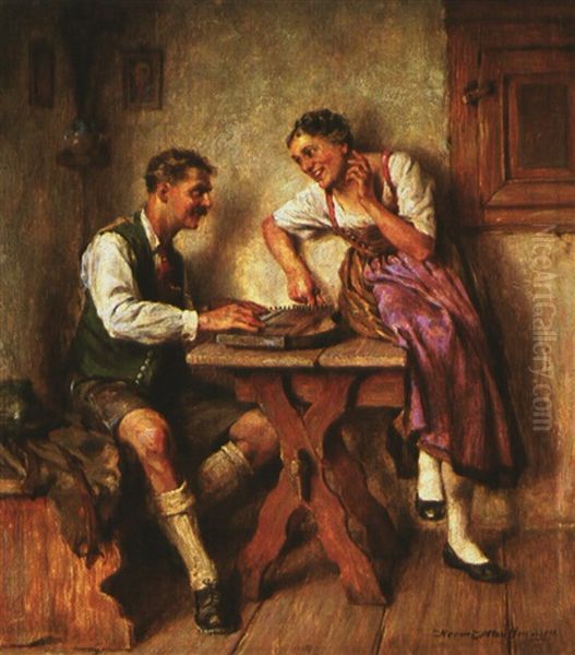 Der Zitherspieler Oil Painting by Hermann Kauffmann the Elder