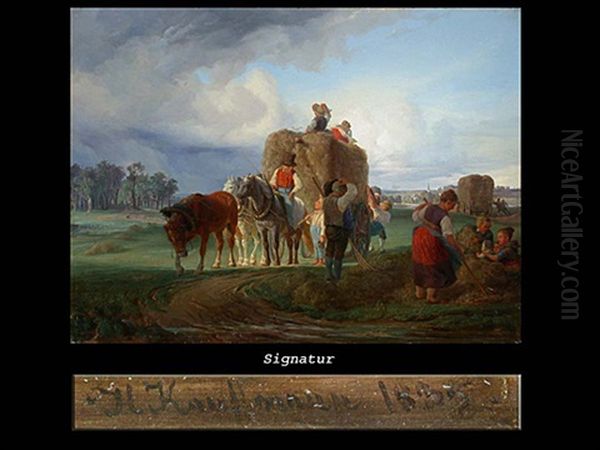 Heimweg Nach Der Heuernte Vor Aufziehendem Gewitter Oil Painting by Hermann Kauffmann the Elder