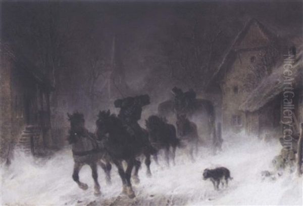 The Snow Storm Oil Painting by Hermann Kauffmann the Elder