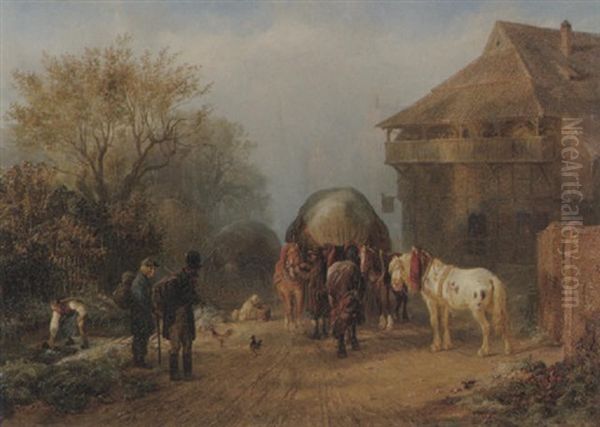 Dorfstrasse Oil Painting by Hermann Kauffmann the Elder