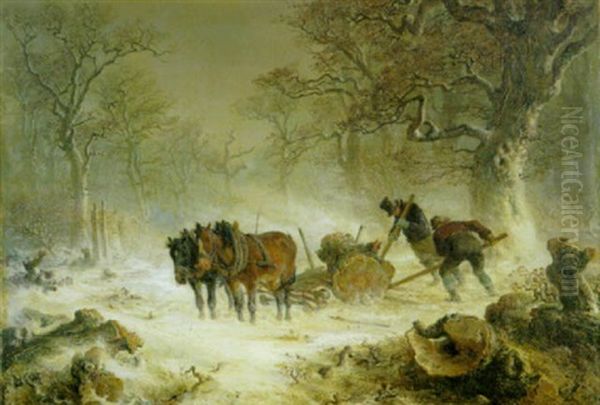 Holzfaller Im Winterlichen Wald by Hermann Kauffmann the Elder