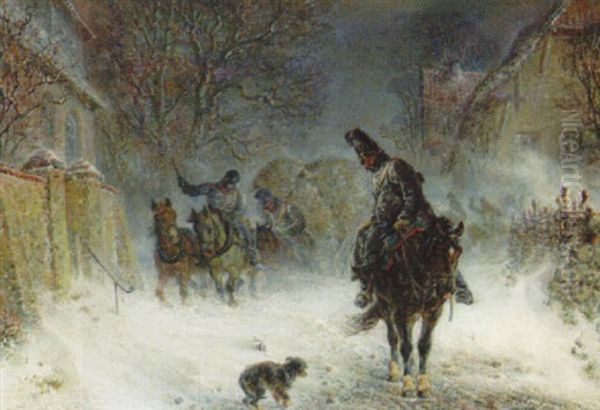 Soldiers In A Winter Landscape Oil Painting by Hermann Kauffmann the Elder