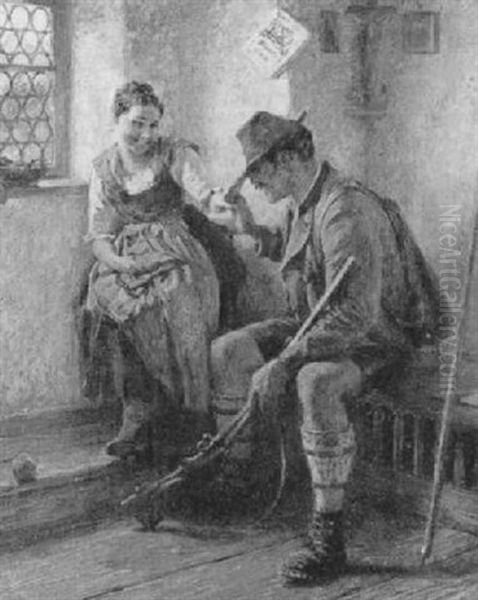 Jager Und Dirndl In Der Stube Oil Painting by Hermann Kauffmann the Elder