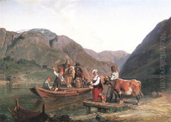 Die Uberfahrt Uber Einen Fjord In Norwegen Oil Painting by Hermann Kauffmann the Elder