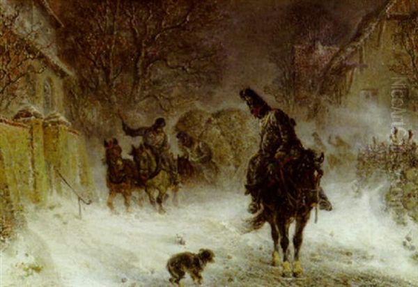 Soldiers In A Winter Landscape Oil Painting by Hermann Kauffmann the Elder