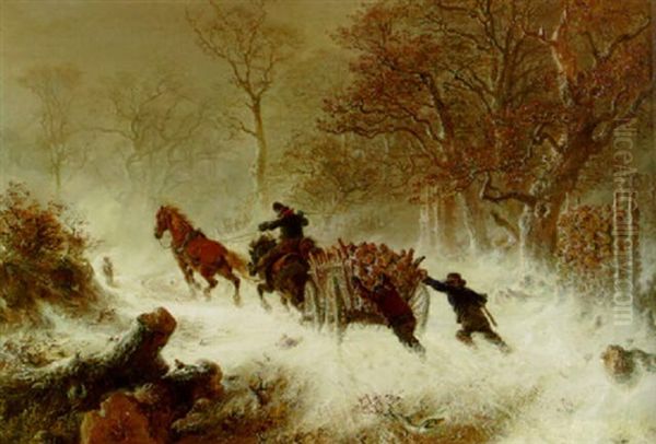 Woodcutters In A Winter Landscape Oil Painting by Hermann Kauffmann the Elder