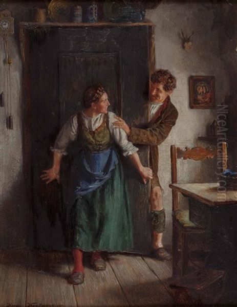 Bursch Besucht Das Zogernde Dirndl by Hermann Kauffmann the Younger