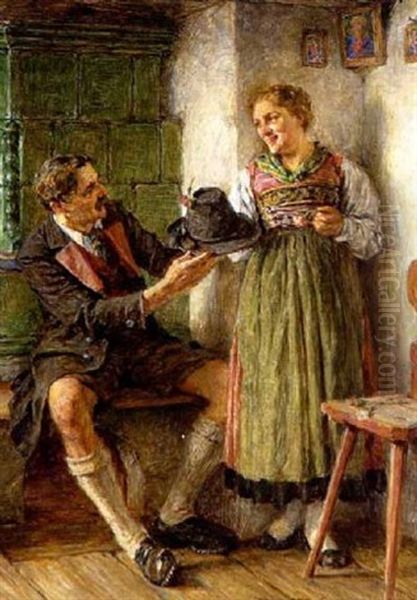 Dirndl Und Bursch In Der Stube by Hermann Kauffmann the Younger