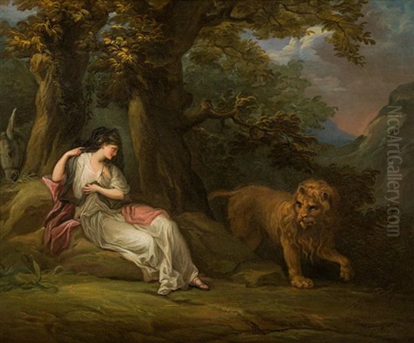 Una And The Lion Oil Painting by Angelika Kauffmann