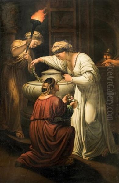 Andromaque Pleurant Sur Les Cendres D'hector; Cleopatre Pleurant Sur La Tombe De Marc Antoine (2 Works) Oil Painting by Angelika Kauffmann