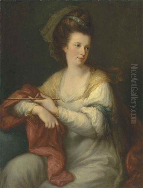 Portrait Of Maria Marow Wilmot, Later Lady Eardley Of Spalding (1743-1794), Three-quarter-length, In A White Dress Oil Painting by Angelika Kauffmann