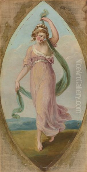 Muse With Two Trumpets; Muse With A Flowing Cloth; Muse With A Globe; Muse With A Harp; Muse With A Scroll; And Muse With A Trumpet: Six Paintings Oil Painting by Angelika Kauffmann