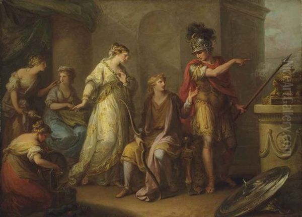 Hector Upbraiding Paris For His Retreat From Battle Oil Painting by Angelika Kauffmann