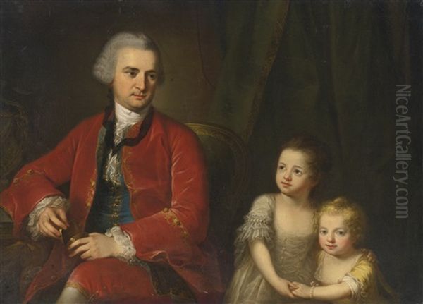 Portrait Of John Apthorp Of Boston And His Daughters Oil Painting by Angelika Kauffmann