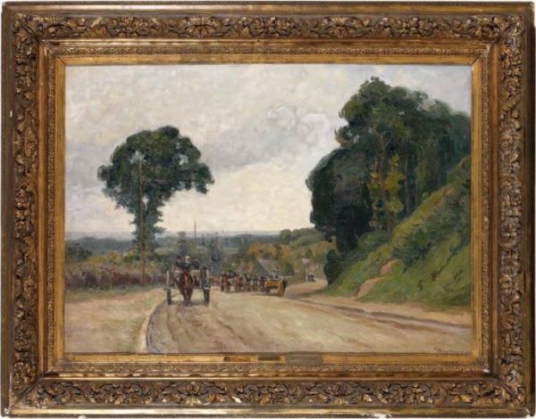  Caleches Sur Une Route De Campagne  Oil Painting by Emile Baudoux