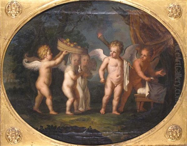 An Allegorical Scene With Putti Offering Apples And A Dove Oil Painting by Angelika Kauffmann