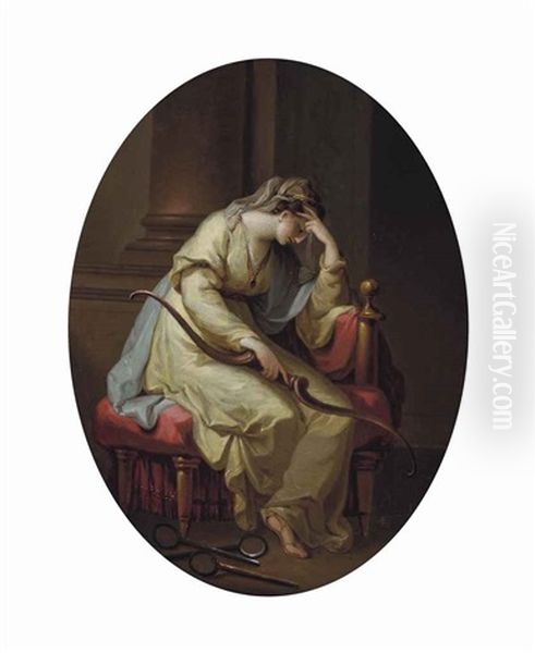 Penelope Weeping Over The Bow Of Odysseus Oil Painting by Angelika Kauffmann