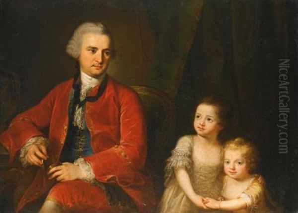 Portrait Of John Apthorp (1730-1772) Of Boston And His Daughters Oil Painting by Angelika Kauffmann