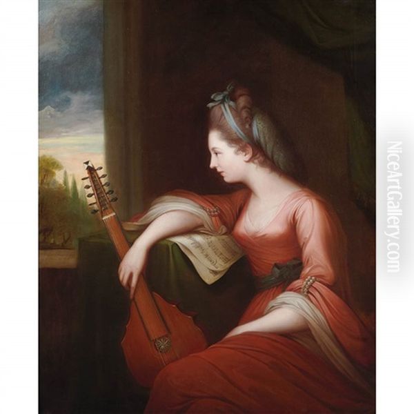 Lady With A Lute Oil Painting by Angelika Kauffmann