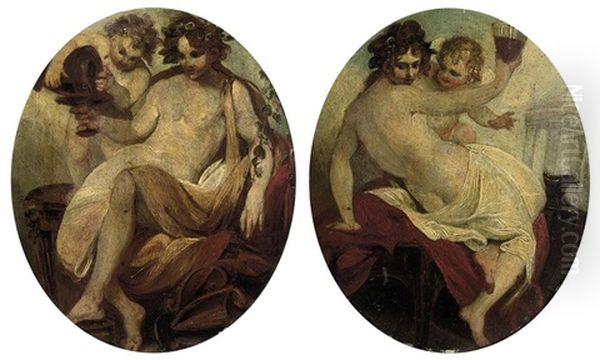 A Bacchante With An Amorino (+ A Bacchante With A Putto; Pair) Oil Painting by Angelika Kauffmann