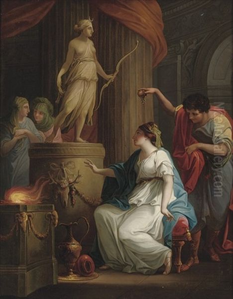 Acontius And Cydippe Before The Alter Of Diana Oil Painting by Angelika Kauffmann