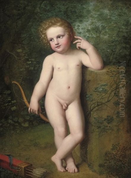 Cupid In A Garden Oil Painting by Angelika Kauffmann