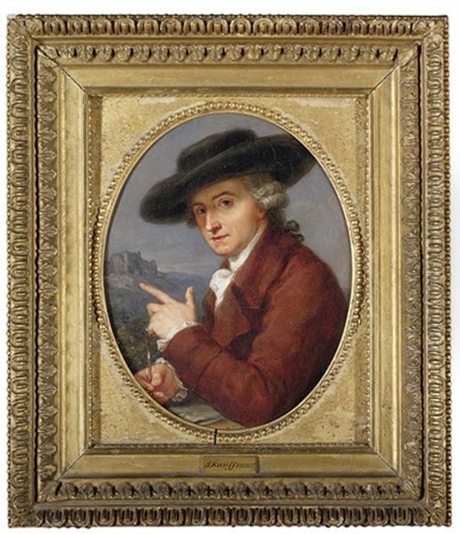 Portrait Of Antonio Pietro Zucchi, The Artist's Husband, In A Russet Coat And A Black Hat Oil Painting by Angelika Kauffmann